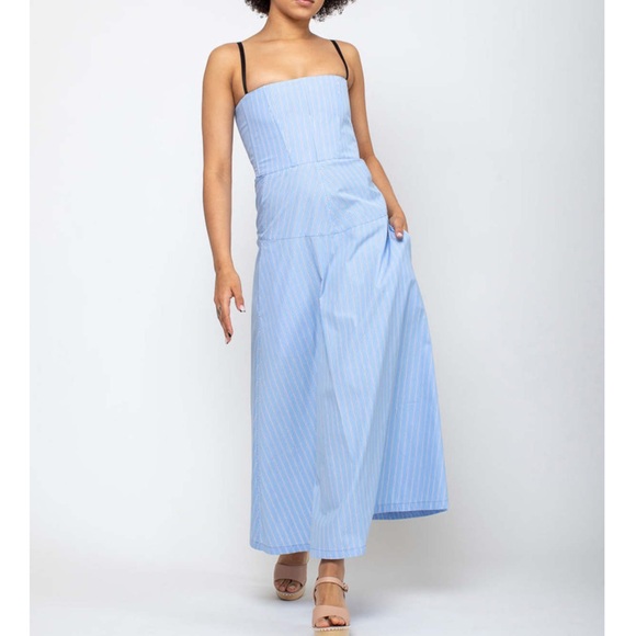 Tela Bahamas Maxi Dress Size S Women Preppy Cotton Pockets Smocked Blue Striped - Picture 2 of 16